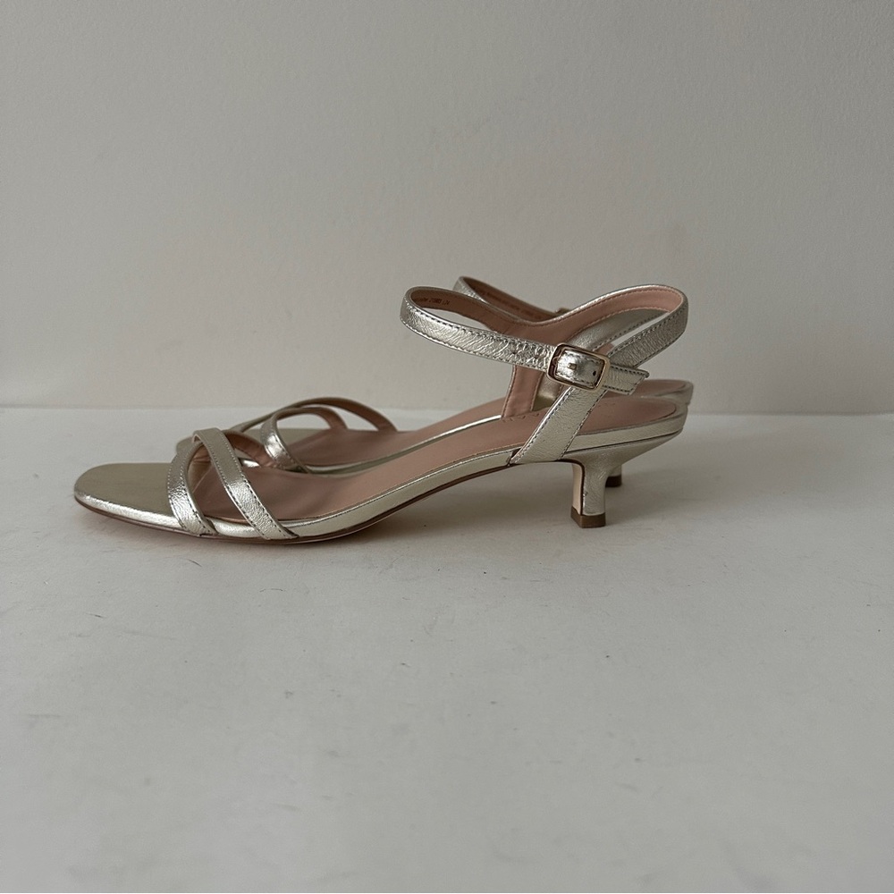 NEW Cole Haan Leni Soft Gold Leather Kitten Heel Strappy Women's Sandals, Sz 7